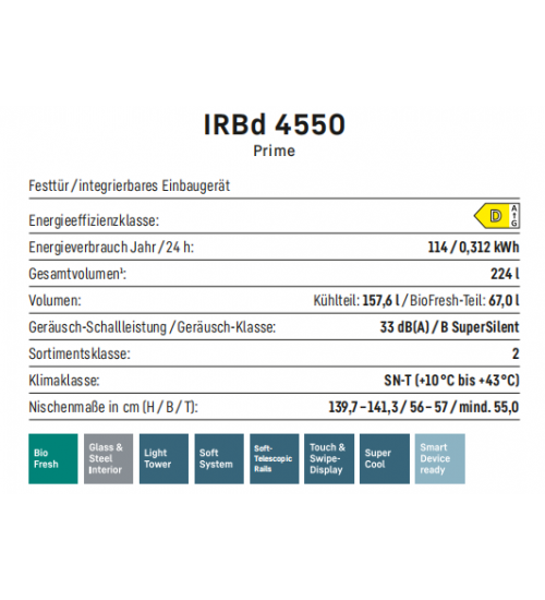 LIEBHERR利勃海尔 IRBd 4550 生物养鲜 嵌入式单门冰箱